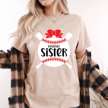 Baseball Sister Red Bow – Cute Softball & Baseball Game Day T-Shirt