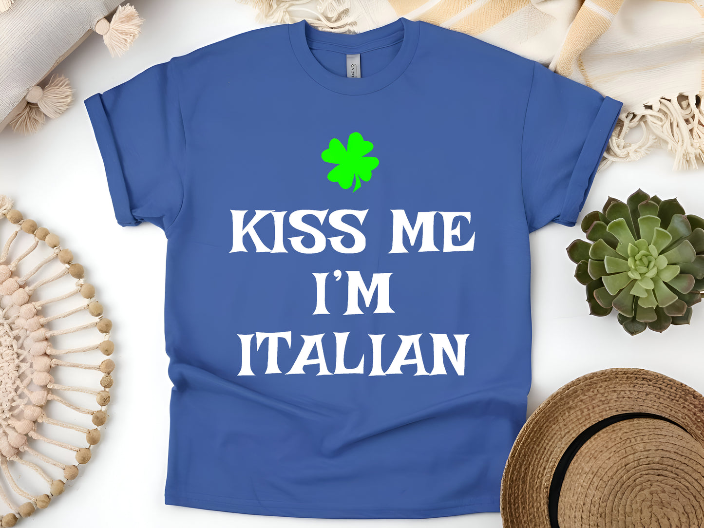 Funny  Patrick’s Day Irish-Italian T-Shirt, Lucky Shamrock Tee - Kiss Me, I’m Italian Unisex Tee