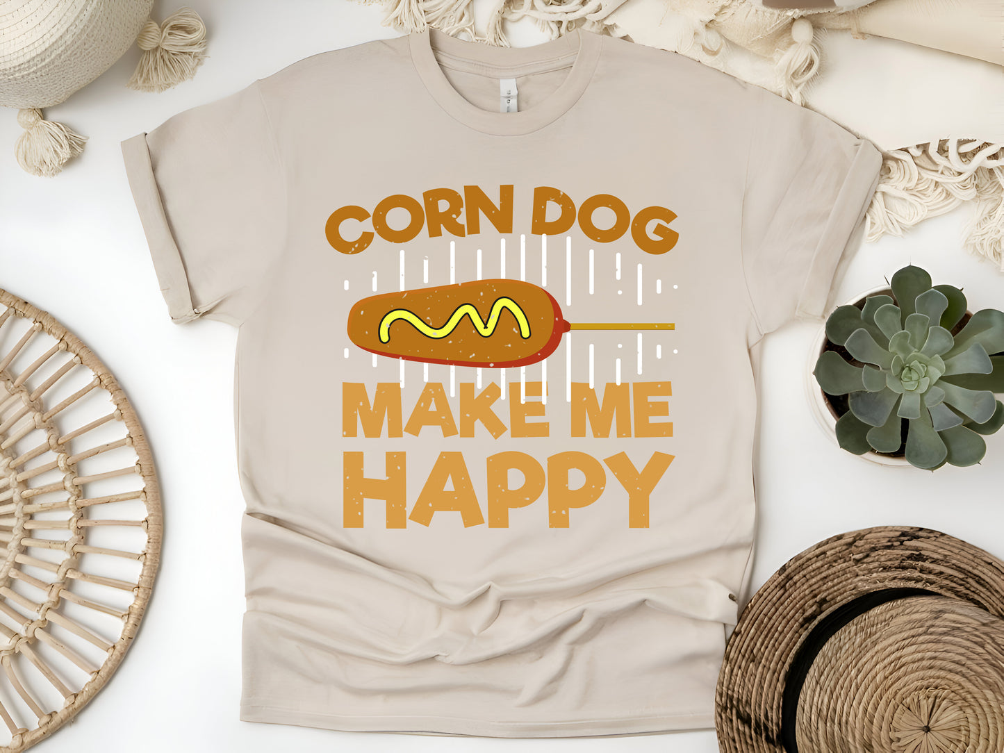 Corn Dogs Make Me Happy T-Shirt – Funny Foodie Tee, Carnival Snack Lover Shirt, Cute Hot Dog Pun Gift, Unisex Fair Food Apparel