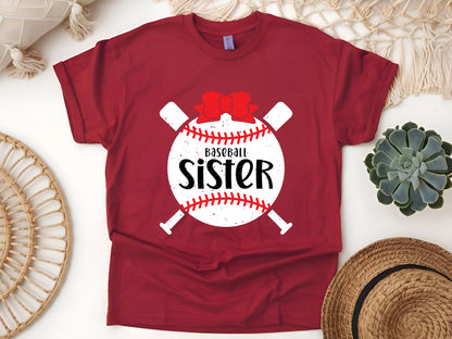 Baseball Sister Red Bow – Cute Softball & Baseball Game Day T-Shirt