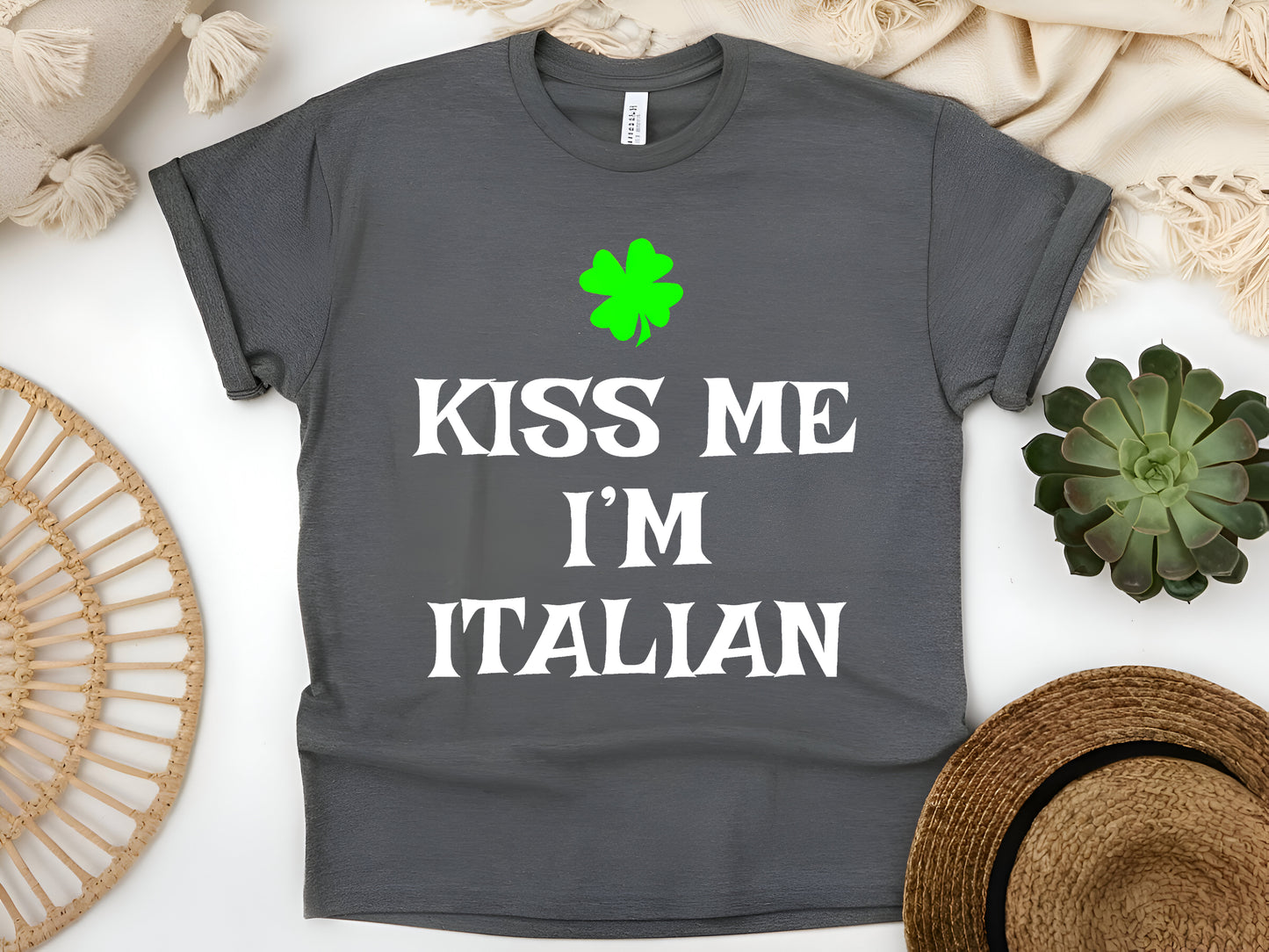 Funny  Patrick’s Day Irish-Italian T-Shirt, Lucky Shamrock Tee - Kiss Me, I’m Italian Unisex Tee