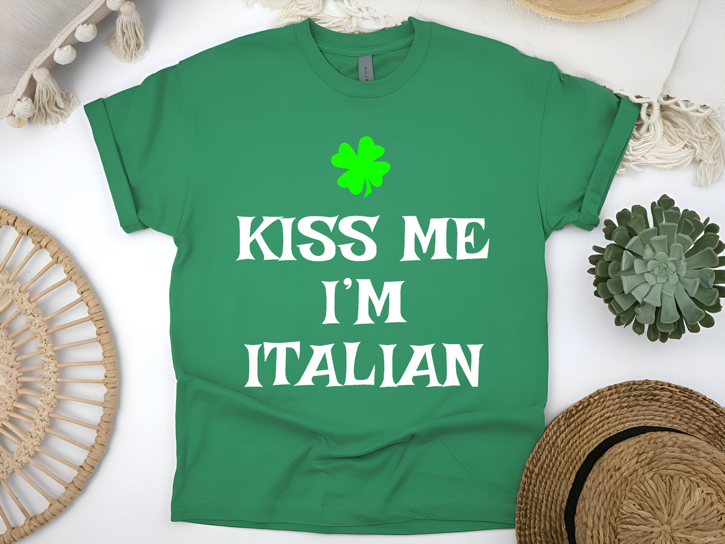 Funny  Patrick’s Day Irish-Italian T-Shirt, Lucky Shamrock Tee - Kiss Me, I’m Italian Unisex Tee