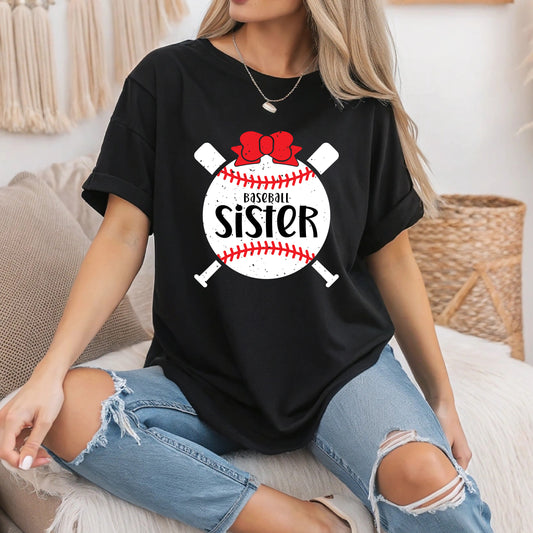 Baseball Sister Red Bow – Cute Softball & Baseball Game Day T-Shirt