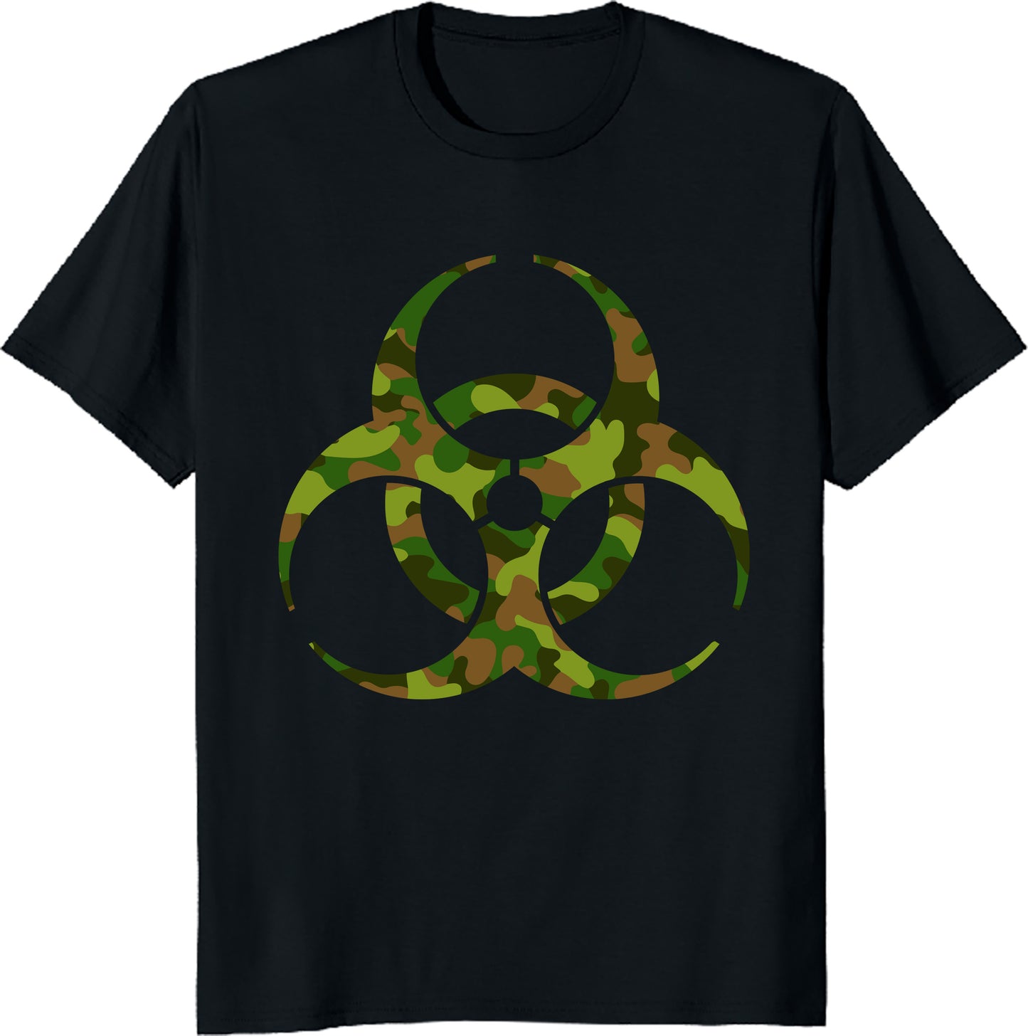 Biohazard Symbol Camouflage T-Shirt. Tactical Hazard Warning Unisex Tee