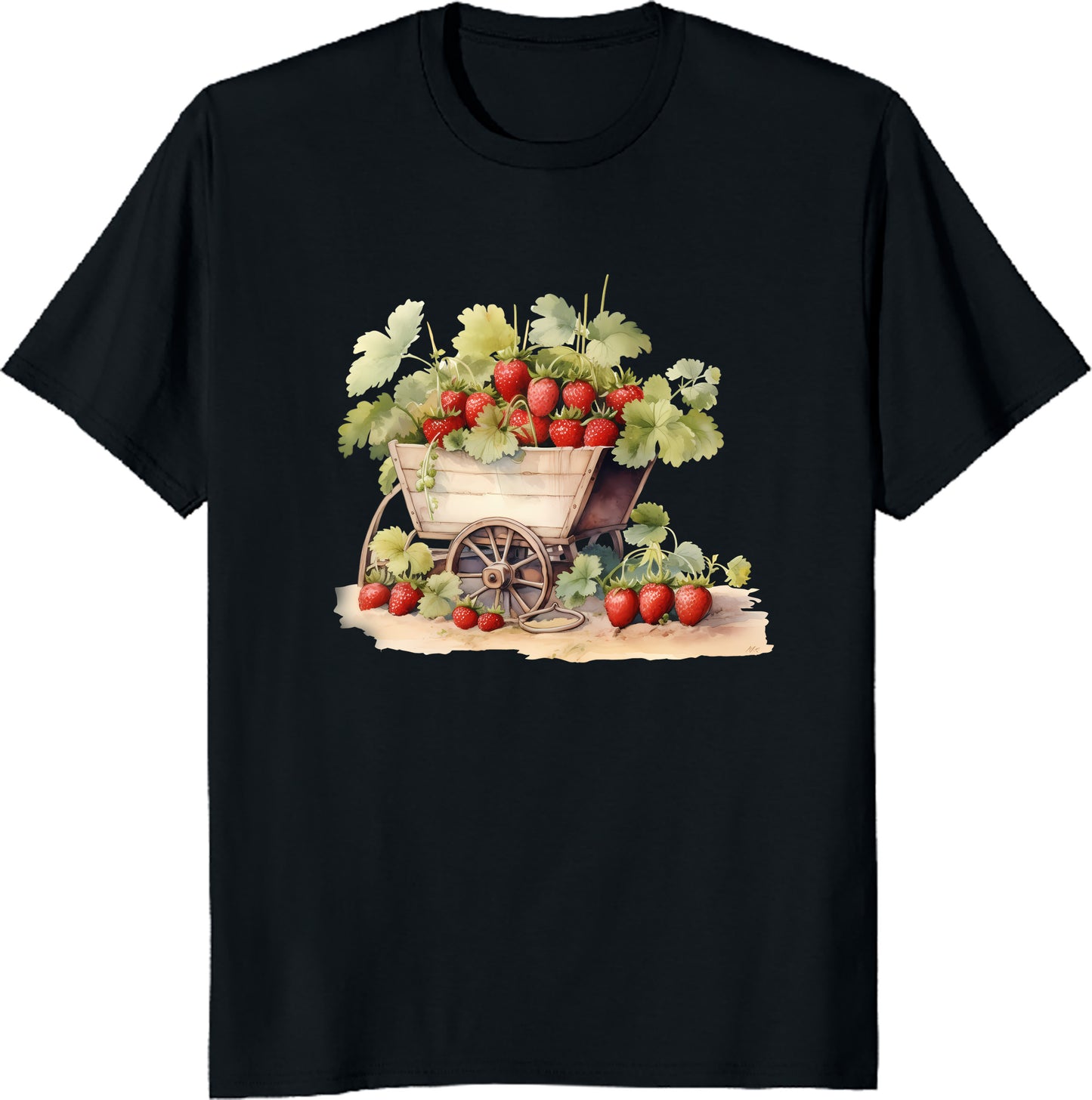 Strawberry Plants in Vintage Wheelbarrow T-Shirt - Cute Gardening Tee for Plant Lovers, Farmer Gift, Spring Floral Outfit