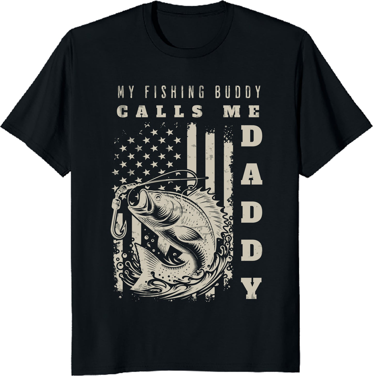 My Fishing Buddy Calls Me Daddy Us American Flag Fishing Dad T-Shirt