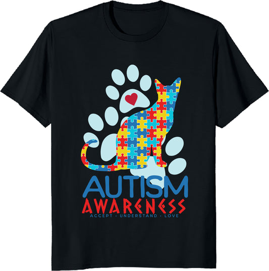 Autism Awareness T-Shirt with Puzzle Cat Design