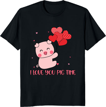 Cute Valentine T-Shirt Pig Holding Heart Valentine's Day Unisex Tee