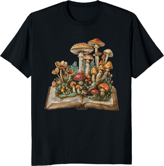 Mushroom Books Unisex Tee - Watercolor Cottagecore Aesthetic T-Shirt