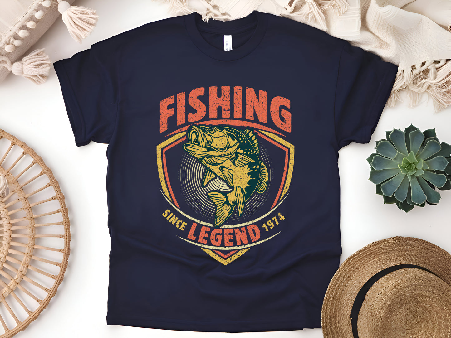 Fishing Legend Since 1974 T-Shirt - Vintage Fisherman Tee, Classic Angler Gift, Unisex Casual Shirt