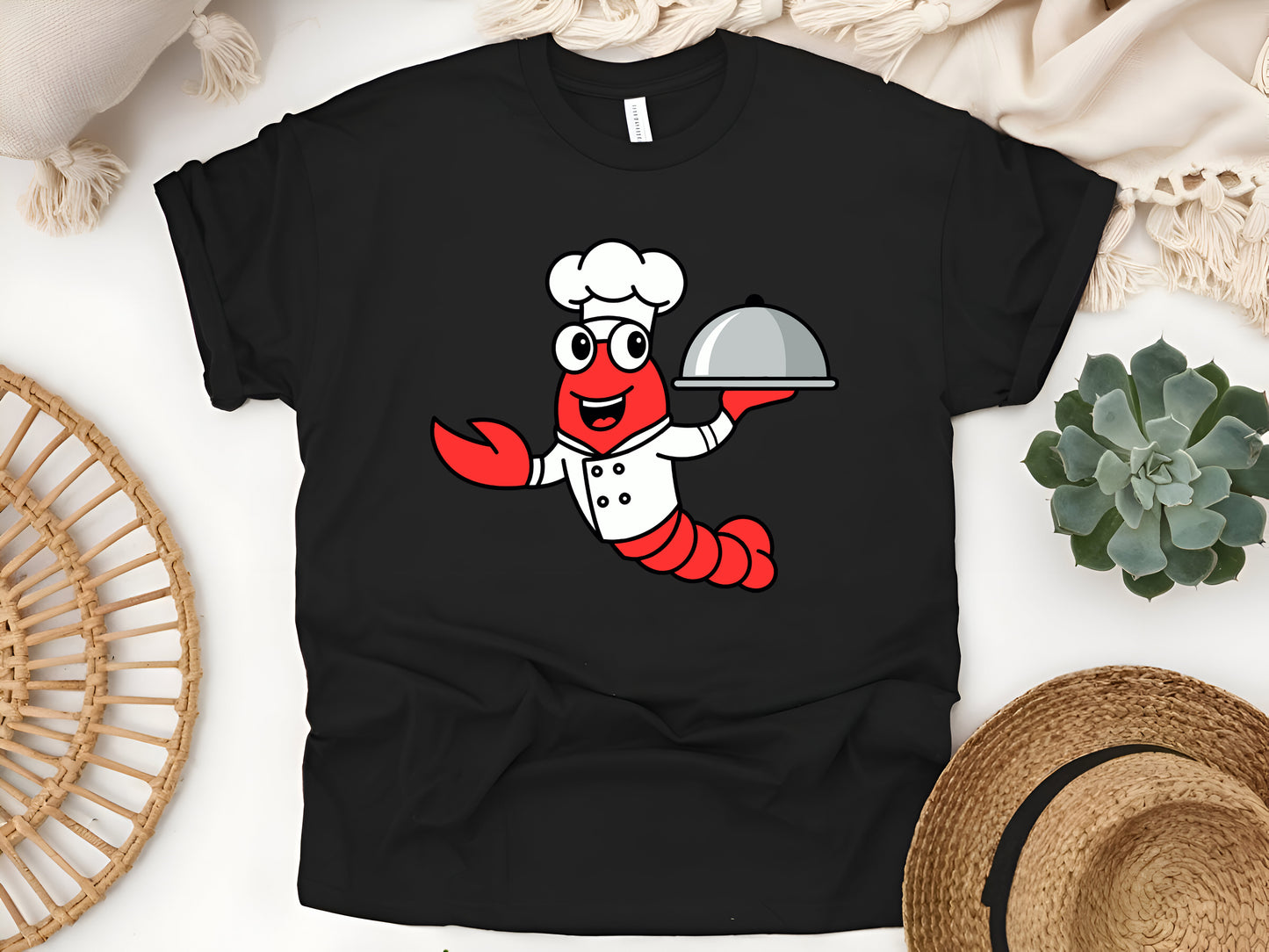 Cute Cartoon Lobster Chef T-Shirt, Funny Seafood Lover Tee, Adorable Cooking Lobster Shirt, Chef Gift Idea