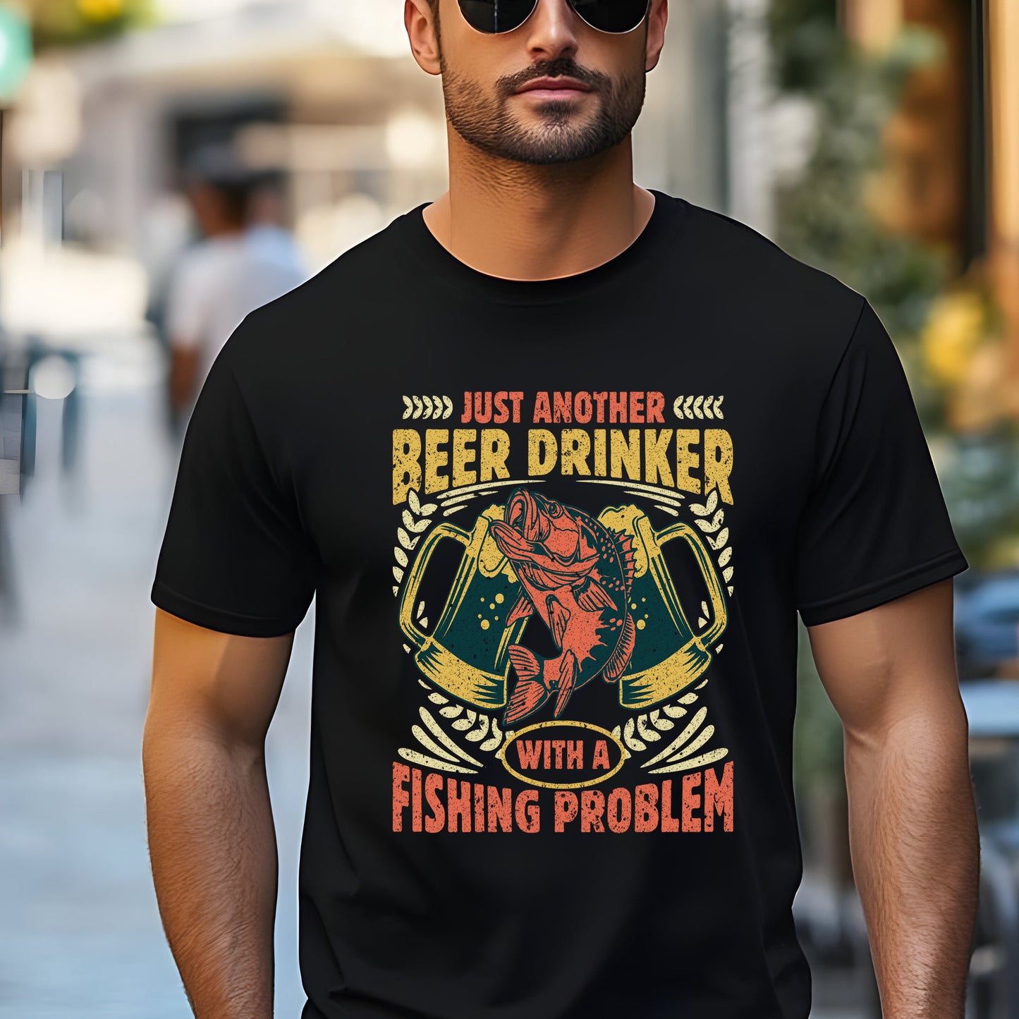 Just Another Beer Drinker with a Fishing Problem T-Shirt - Funny Fisherman Tee, Beer Lover Gift, Unisex Casual Shirt