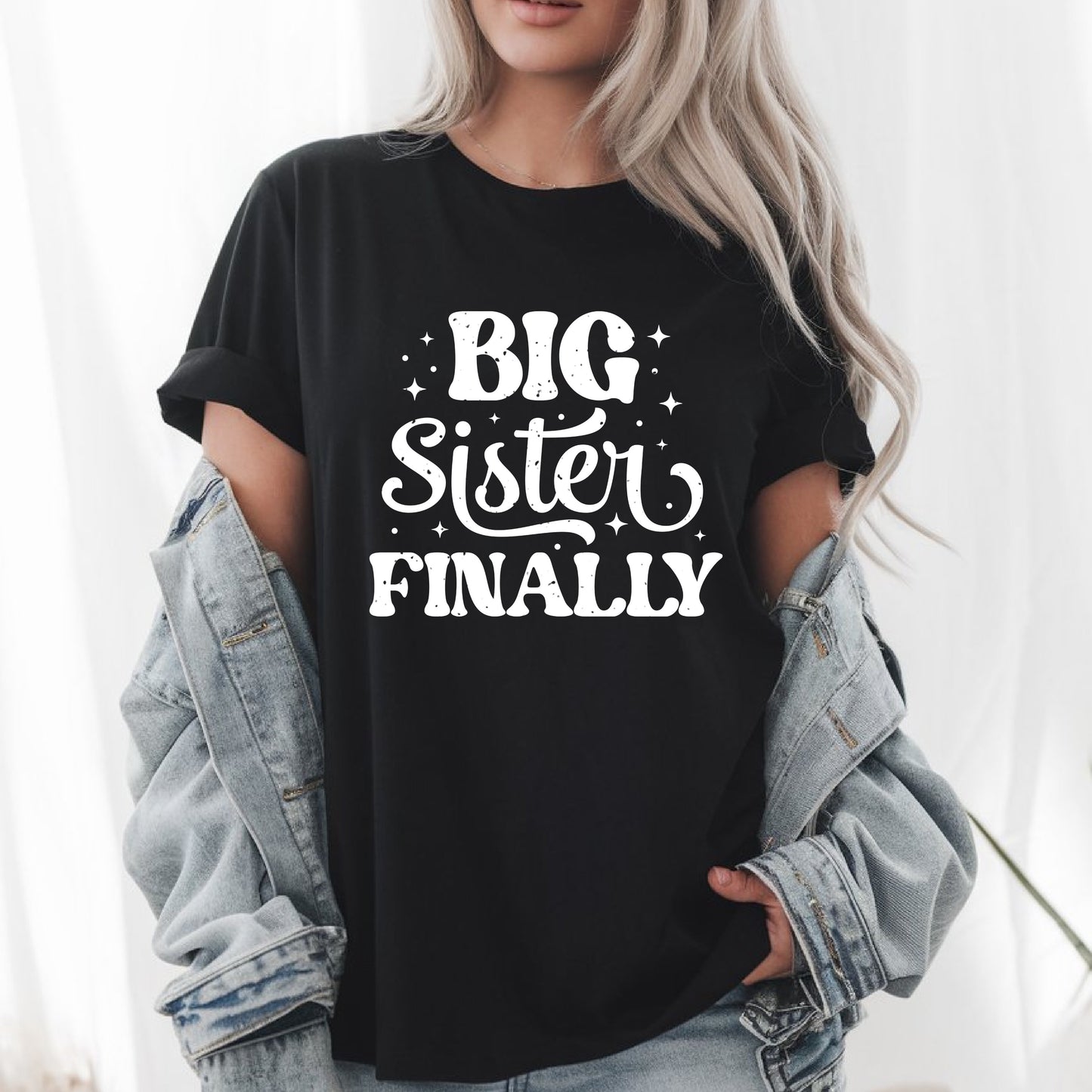 Big Sister Finally T-Shirt, Promoted to Big Sister 2025, New Sibling Announcement Shirt, Cute Big Sister Gift