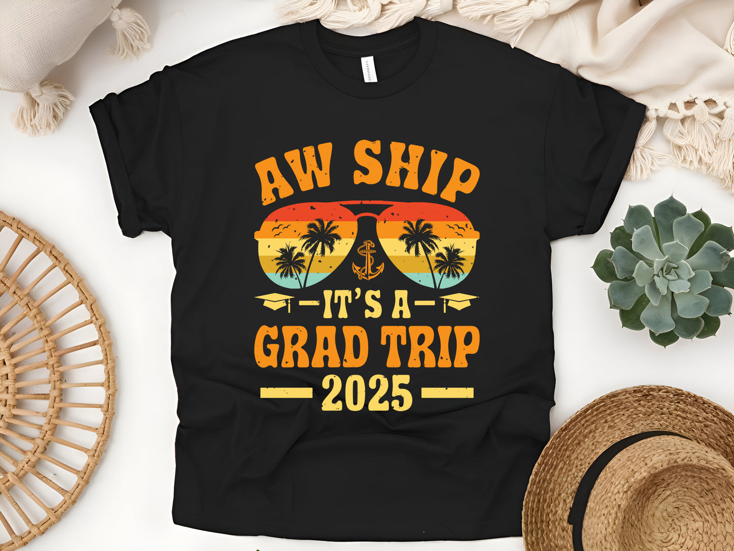 Aw Ship It’s a Grad Trip 2025 T-Shirt - Funny Graduation Cruise Tee - Senior Trip Gift Unisex Shirt