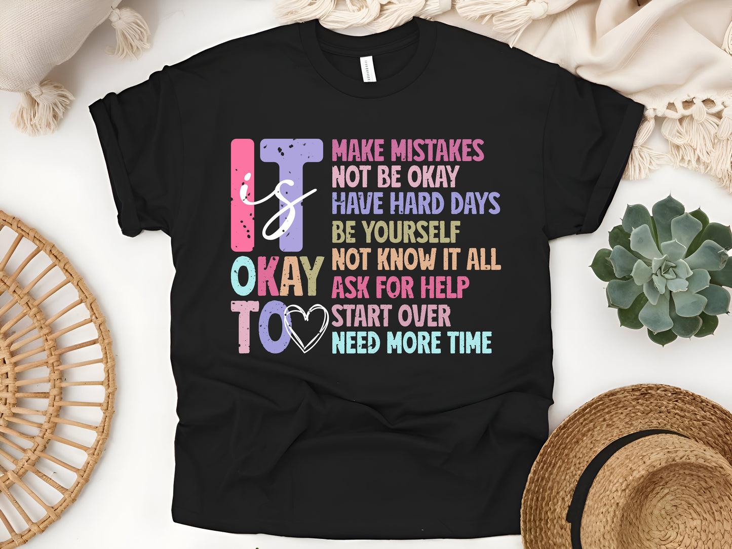 Retro Mental Health Awareness T-Shirt – It's Okay to Not Be Okay – Self Care Positivity Tee – Inspirational Quote Vintage Shirt