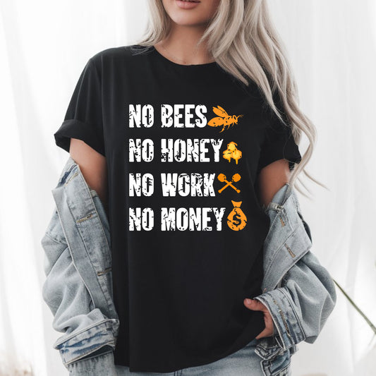 No Bees No Money No Work No Honey T-Shirt, Funny Bee Lover Shirt, Save the Bees Tee, Bee Conservation Gift