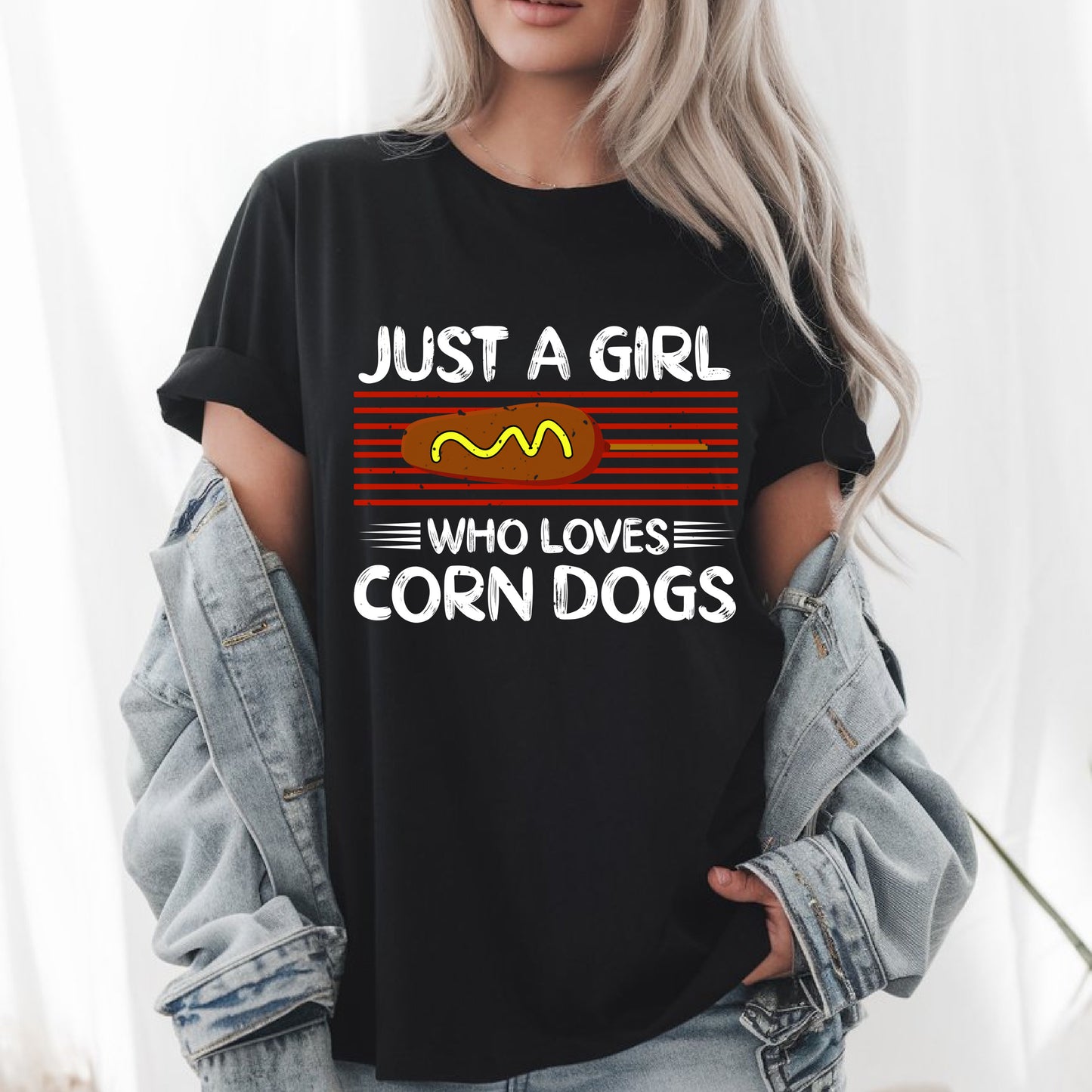 Just a Girl Who Loves Corn Dogs T-Shirt – Cute Foodie Tee, Funny Fair Food Lover Shirt, Carnival Snack Gift, Unisex Casual Apparel