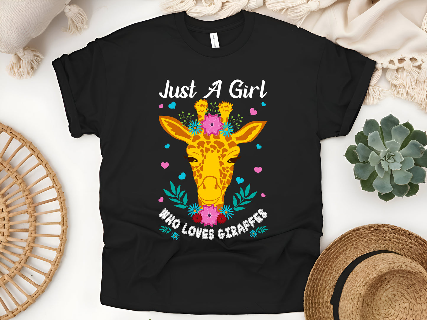 Just a Girl Who Loves Giraffes T-Shirt - Cute Animal Lover Tee, Girly Wildlife Gift