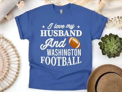 I Love My Husband & Washington Football T-Shirt – Game Day Fan Shirt – Cute Football Wife Tee