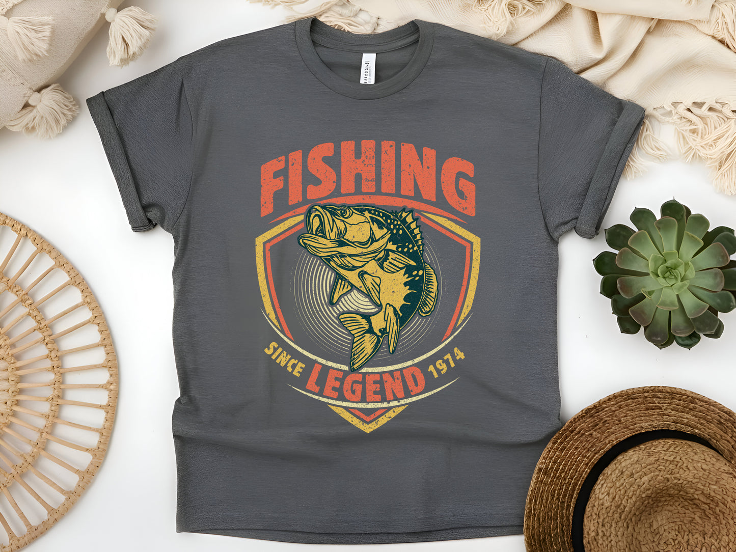 Fishing Legend Since 1974 T-Shirt - Vintage Fisherman Tee, Classic Angler Gift, Unisex Casual Shirt