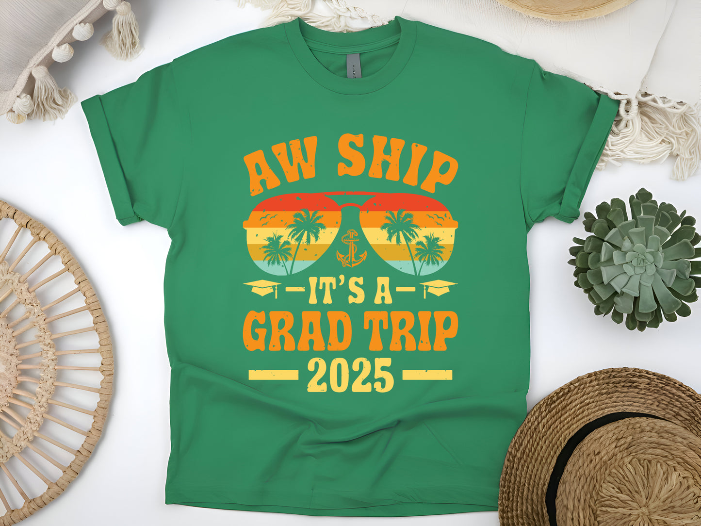 Aw Ship It’s a Grad Trip 2025 T-Shirt - Funny Graduation Cruise Tee - Senior Trip Gift Unisex Shirt