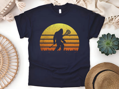 Bigfoot Lacrosse Retro T-Shirt – Funny Sasquatch Lax Player Tee, Cool Gift for Lacrosse & Cryptid Fans, Unisex Vintage Style Shirt