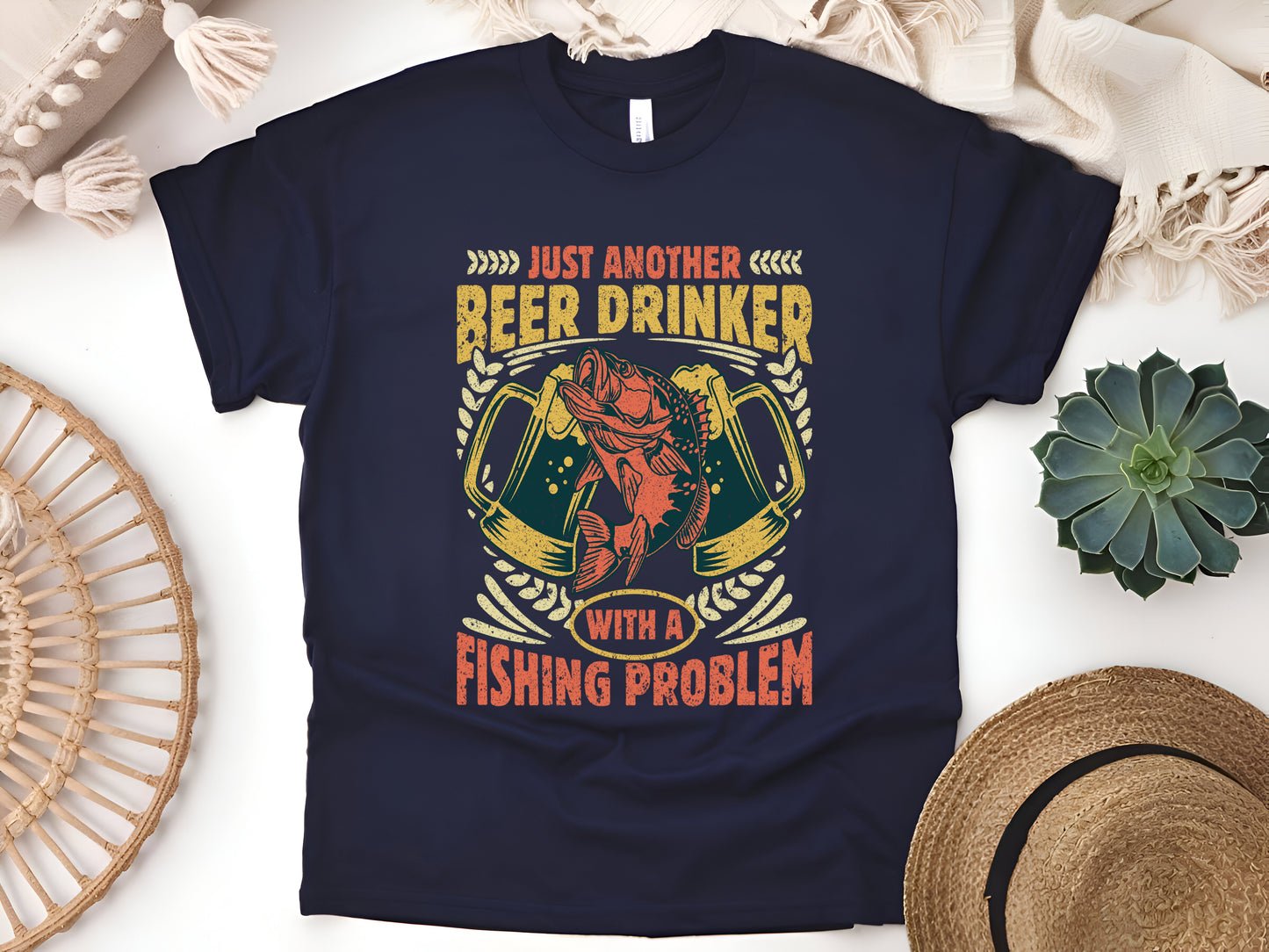 Just Another Beer Drinker with a Fishing Problem T-Shirt - Funny Fisherman Tee, Beer Lover Gift, Unisex Casual Shirt