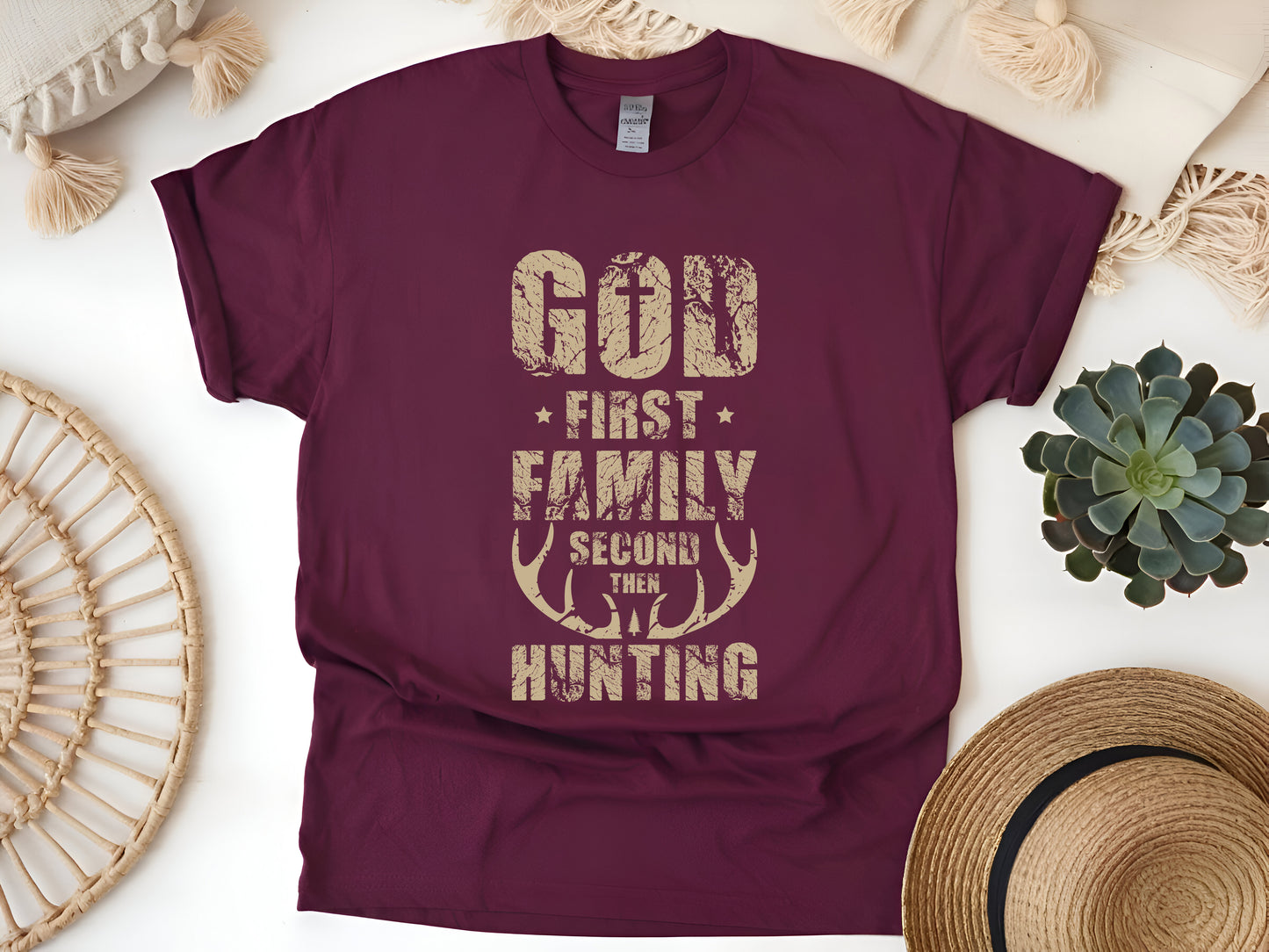 God First Family Second Hunting Third T-Shirt – Faith & Hunting Lover Gift for Outdoorsmen