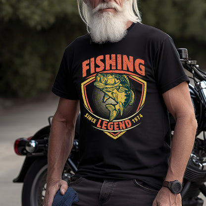 Fishing Legend Since 1974 T-Shirt - Vintage Fisherman Tee, Classic Angler Gift, Unisex Casual Shirt