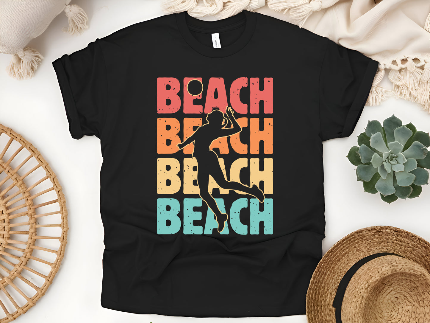 Beach Volleyball Silhouette T-Shirt - Summer Sports Outdoor Game Tee