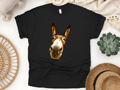 Funny Donkey Face T-Shirt – Curious Donkey Animal Lover Tee – Farm Animal Humor Gift