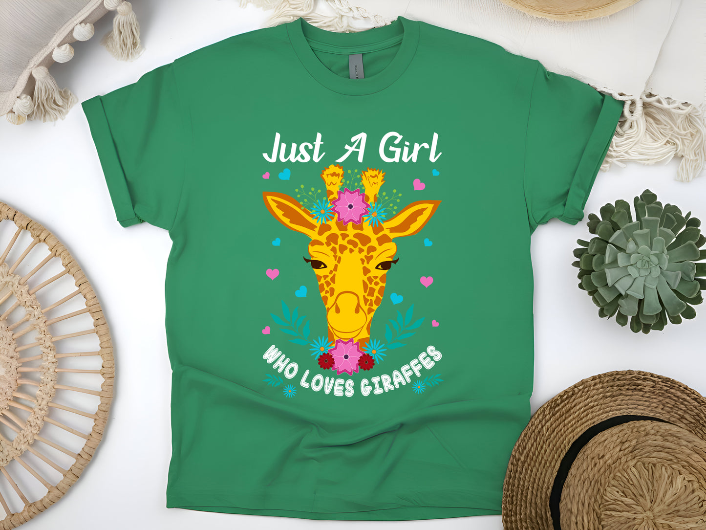 Just a Girl Who Loves Giraffes T-Shirt - Cute Animal Lover Tee, Girly Wildlife Gift