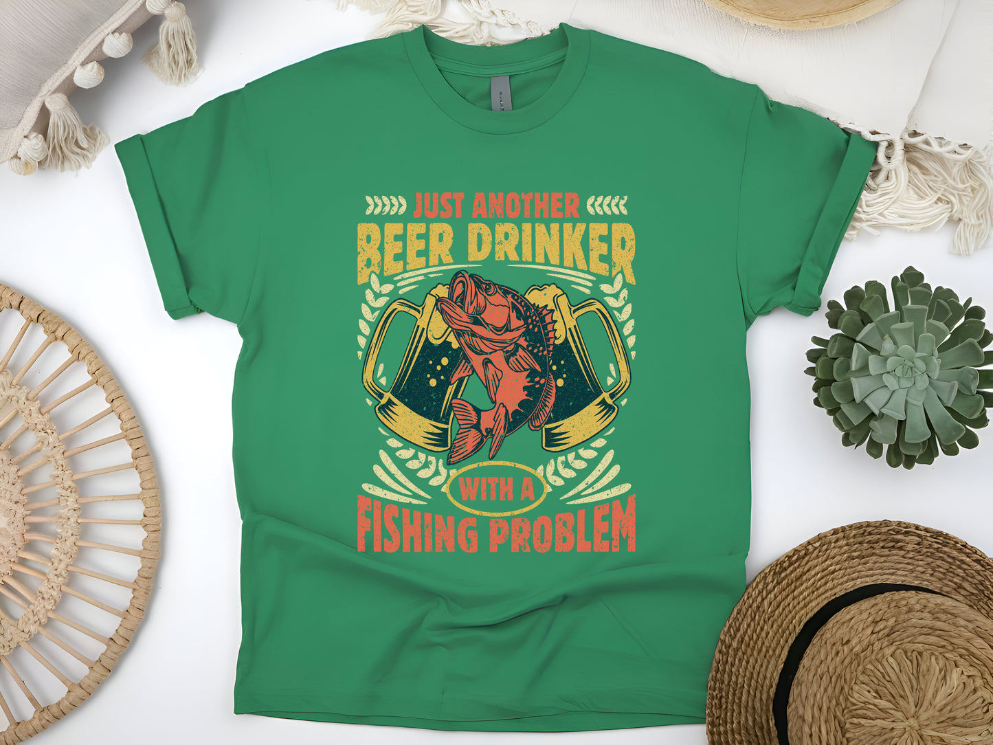 Just Another Beer Drinker with a Fishing Problem T-Shirt - Funny Fisherman Tee, Beer Lover Gift, Unisex Casual Shirt