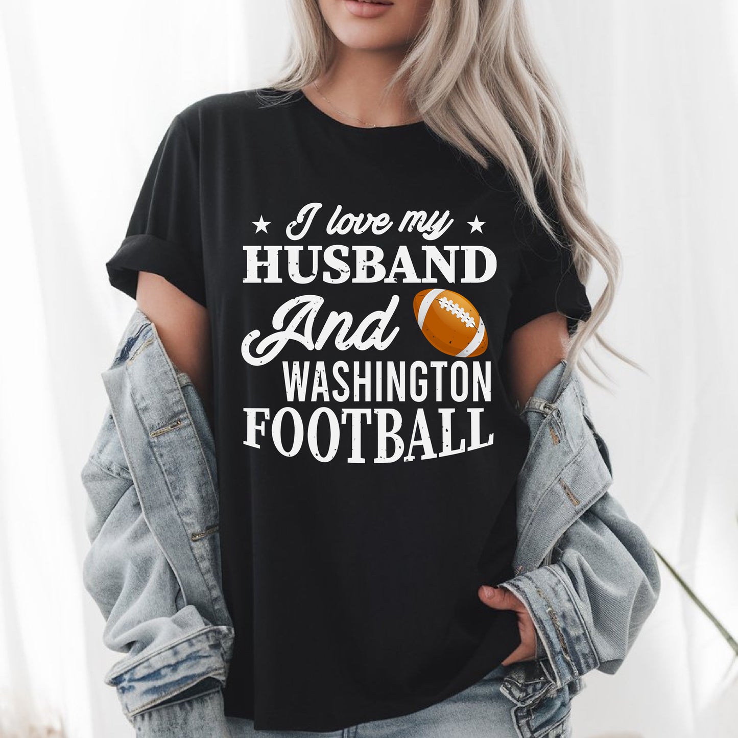 I Love My Husband & Washington Football T-Shirt – Game Day Fan Shirt – Cute Football Wife Tee