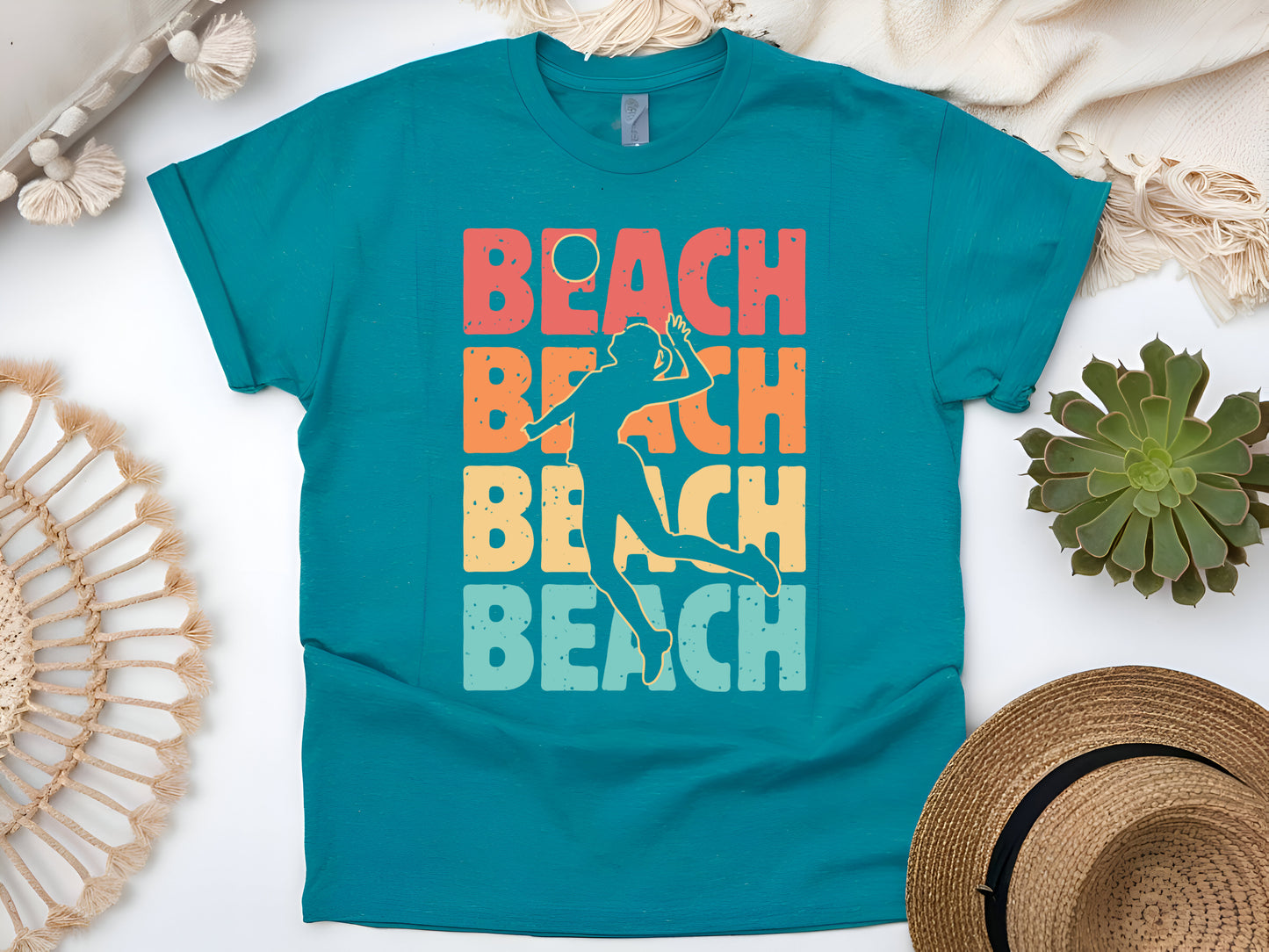 Beach Volleyball Silhouette T-Shirt - Summer Sports Outdoor Game Tee