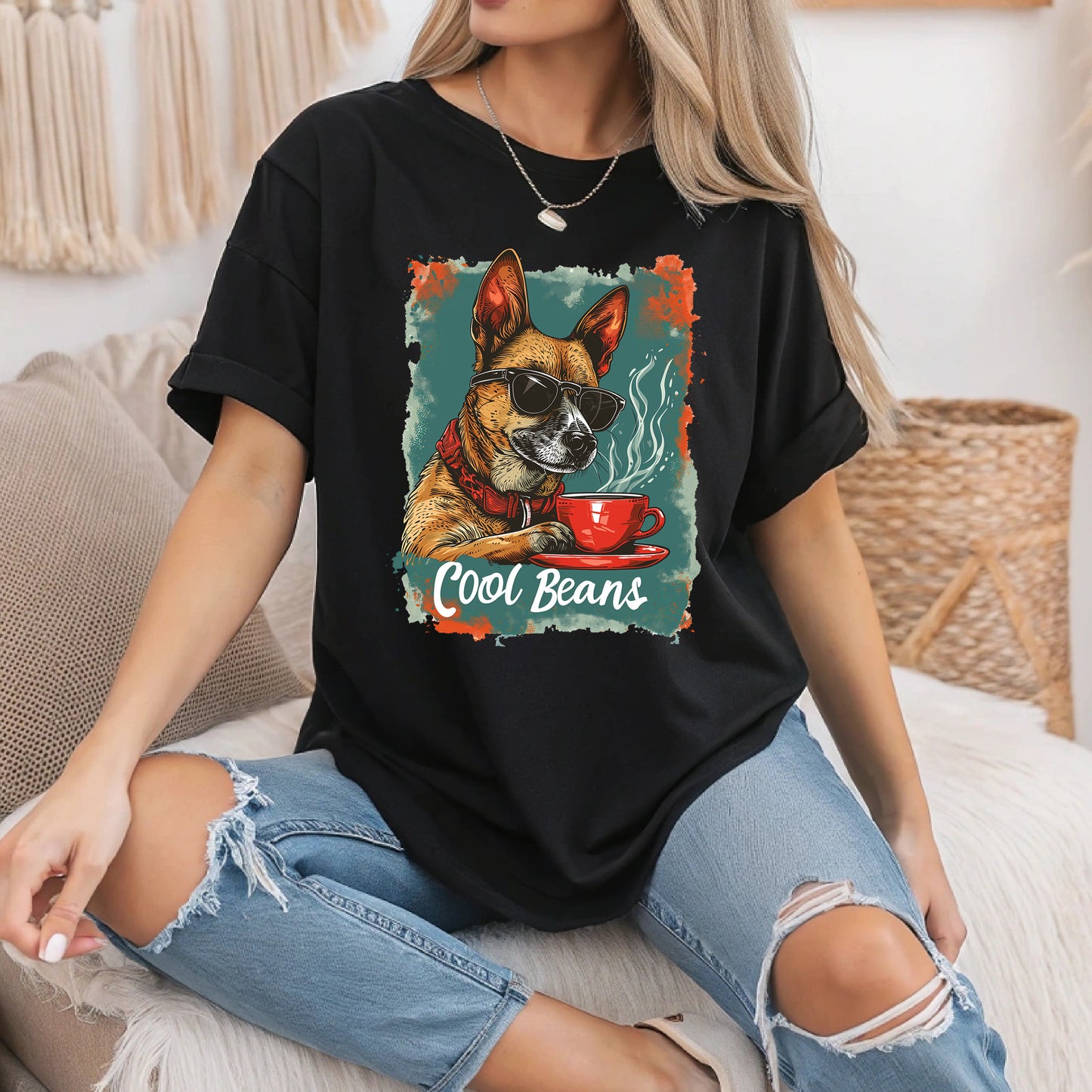 Dog Coffee Beans T-Shirt - Funny Coffee Lover Tee - Cute Dog & Caffeine Gift Unisex Shirt