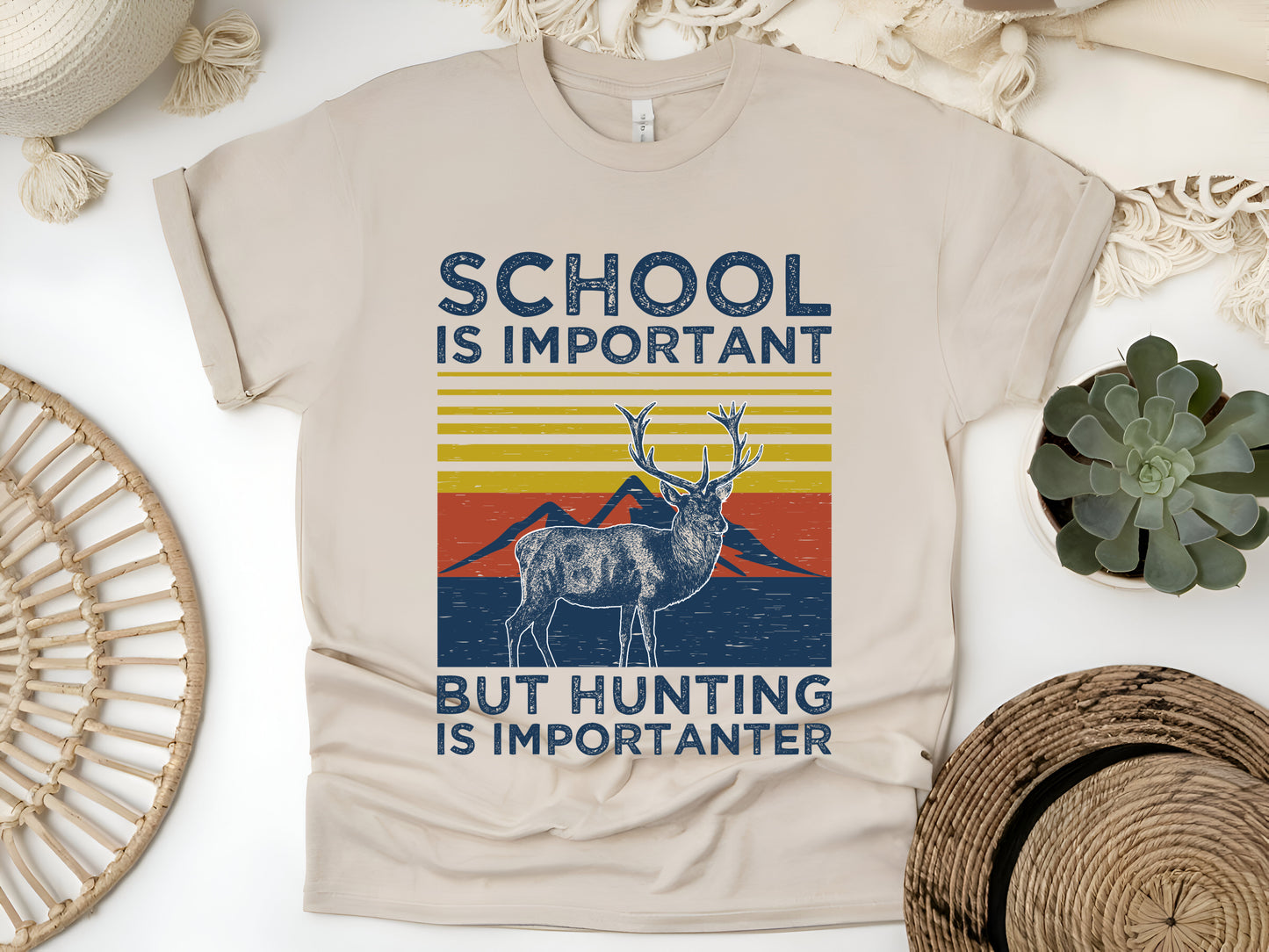 School Is Important But Hunting Is Importanter T-Shirt – Funny Deer Hunting Tee for Hunters & Outdoor Enthusiasts