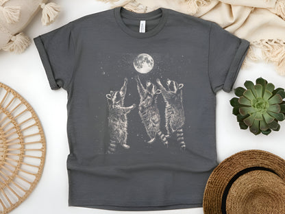 Three Raccoons Howling at the Moon T-Shirt, Funny Raccoon Shirt