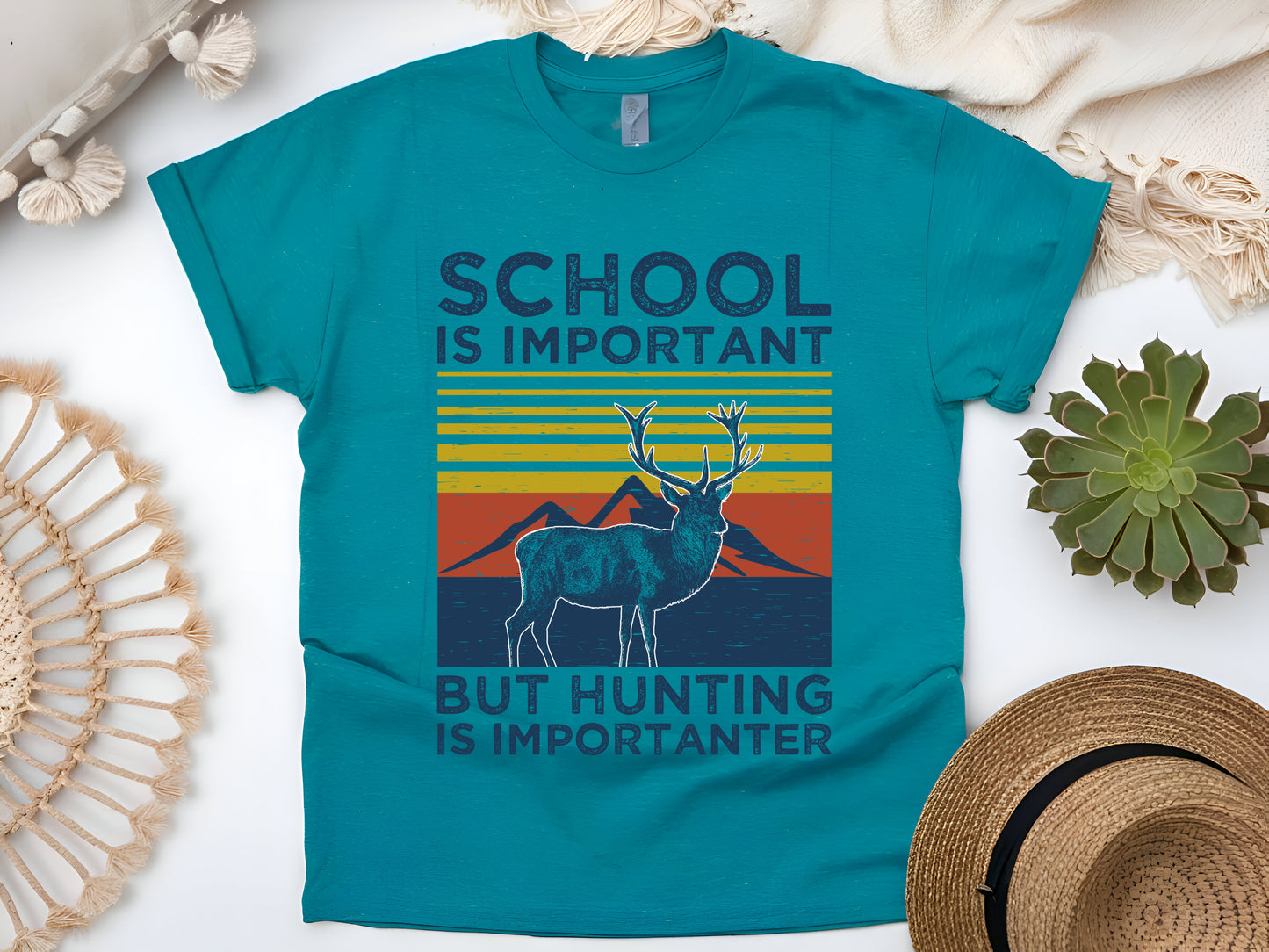 School Is Important But Hunting Is Importanter T-Shirt – Funny Deer Hunting Tee for Hunters & Outdoor Enthusiasts