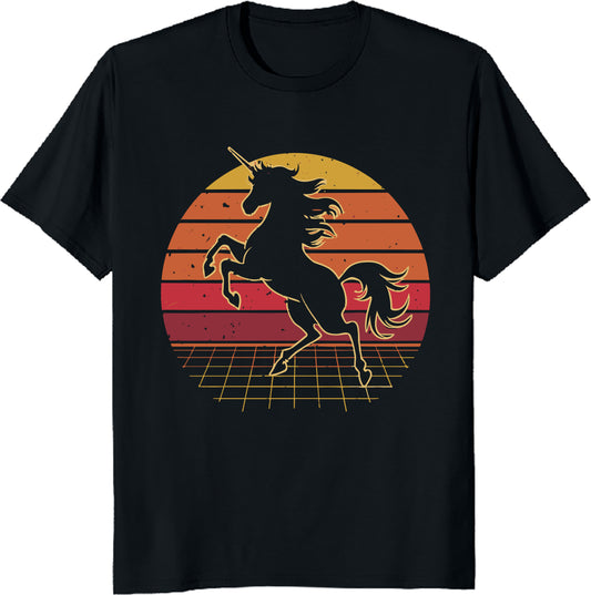 Retro Unicorn Sunset T-Shirt - Vintage 80s Aesthetic Fantasy Tee