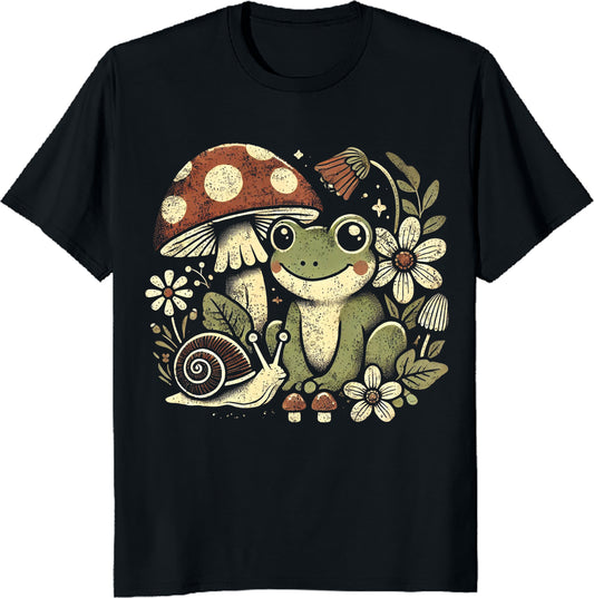 Cottagecore Aesthetic Frog Snail Unisex Tee - Nature-Inspired Frog & Snail Shirt