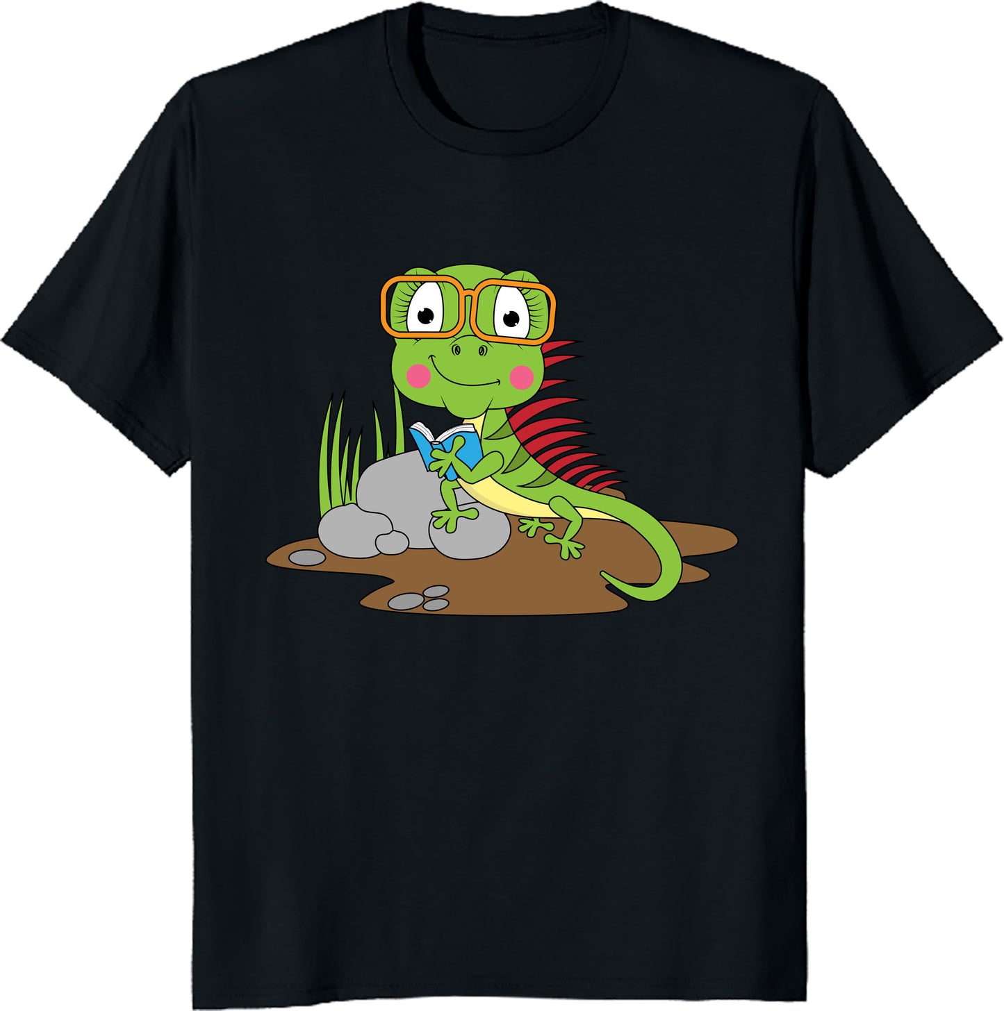 Cute Iguana Reading Shirt - Funny Reptile Lover Tee - Cartoon Lizard Book Graphic Unisex Tee