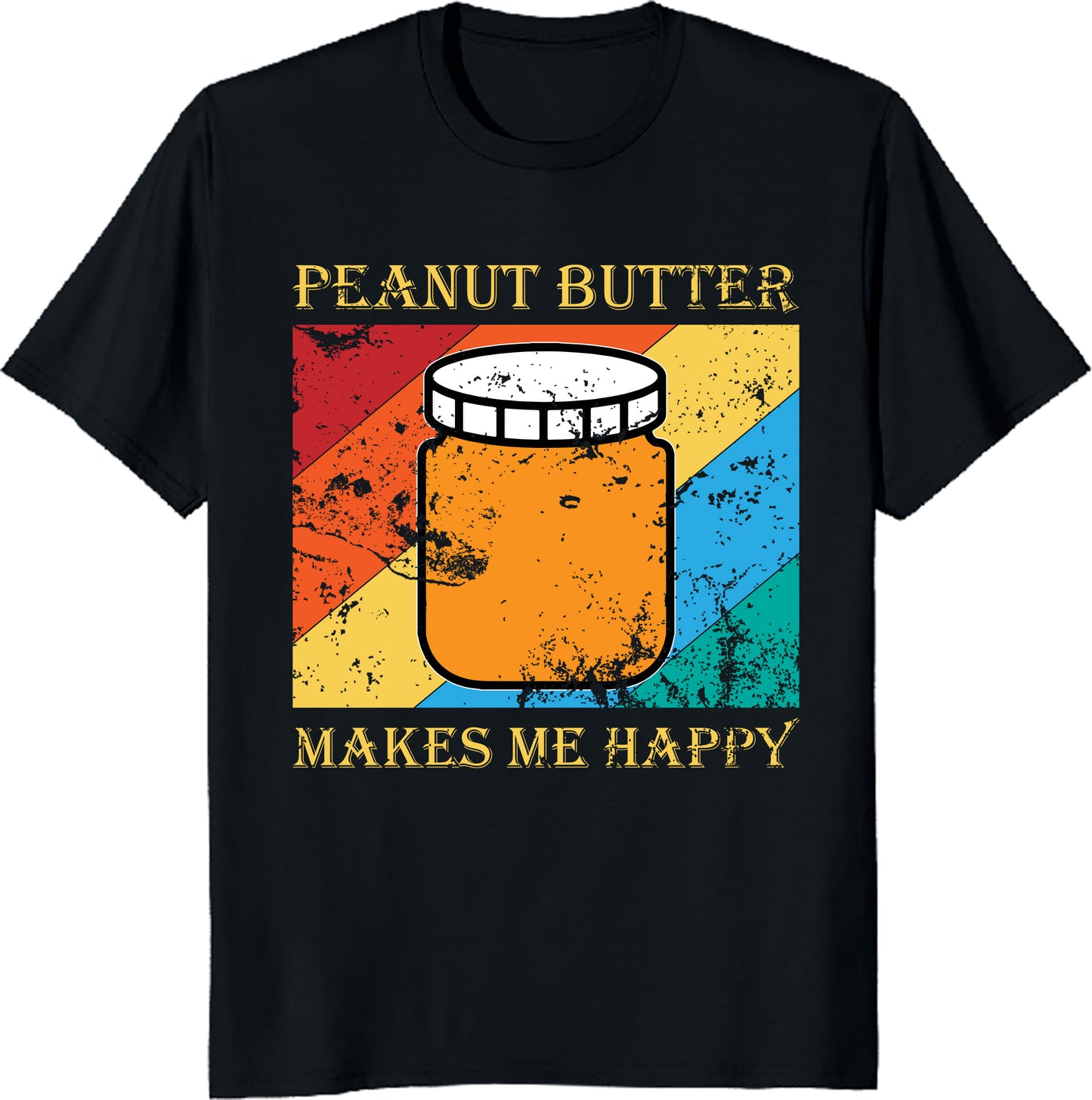 Peanut Butter Makes Me Happy T-Shirt - Retro Style Foodie Lover Tee, Funny Snack Shirt, Printed in USA