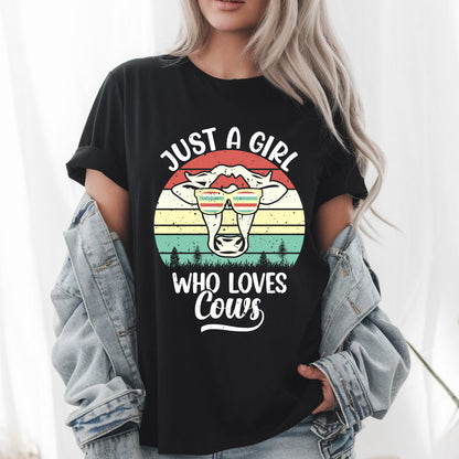 Just a Girl Who Loves Cows T-Shirt, Cute Cow Lover Shirt, Country Girl Farm Life Tee, Animal Lover Gift