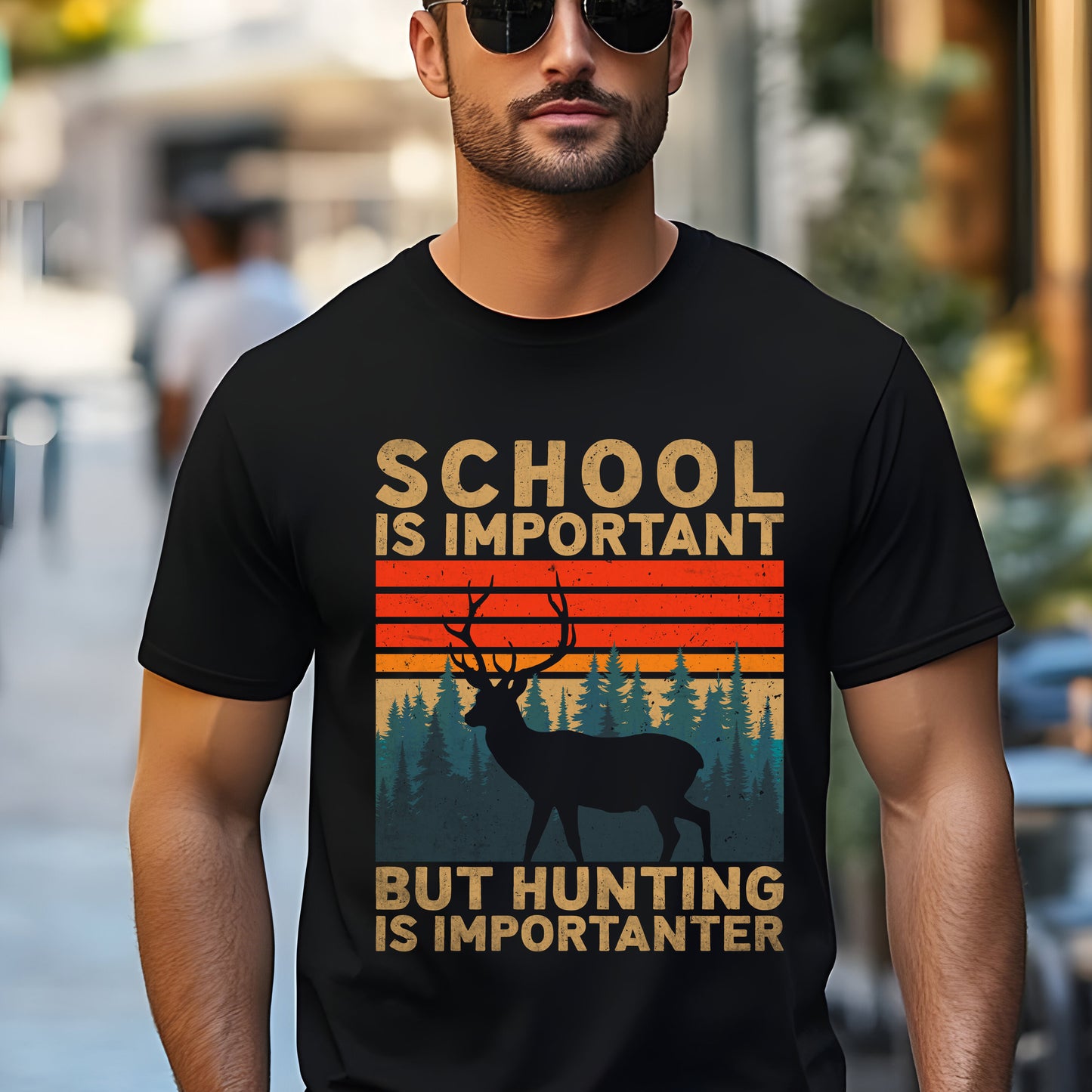 School Is Important But Hunting Is Importanter T-Shirt – Funny Deer Hunting Tee for Hunters & Outdoor Lovers