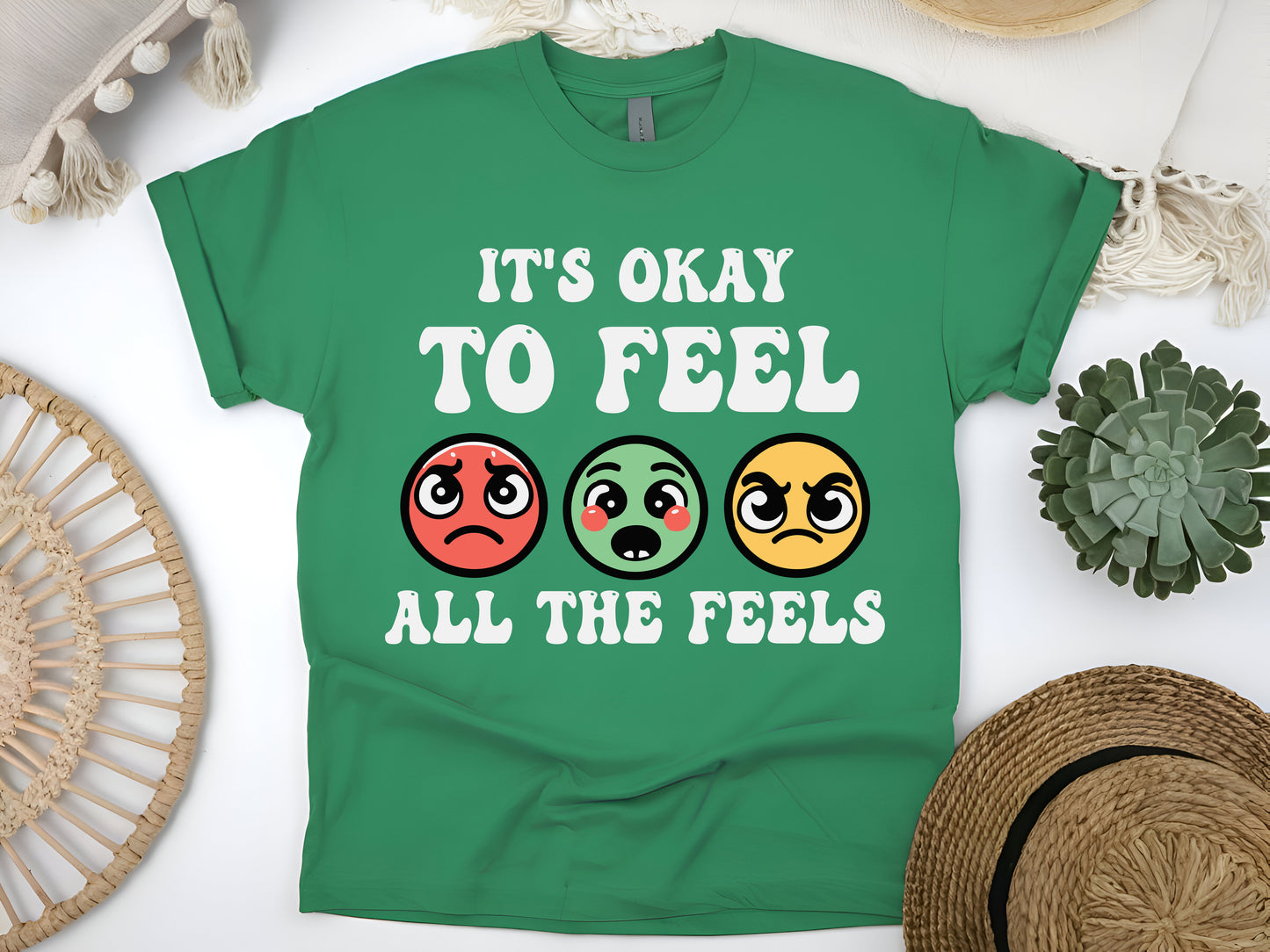 It's Okay to Feel All the Feels T-Shirt – Mental Health Awareness Tee – Self Care Positivity Shirt – Inspirational Quote Gift