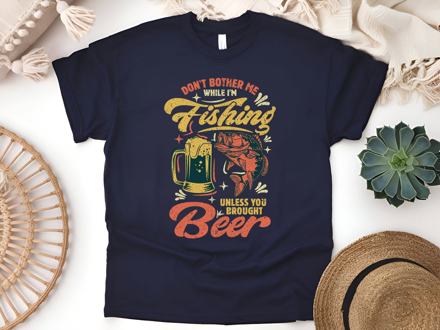 Don’t Bother Me While I’m Fishing… Unless You Brought Beer T-Shirt - Funny Fisherman Tee, Beer Lover Gift, Unisex Casual Shirt