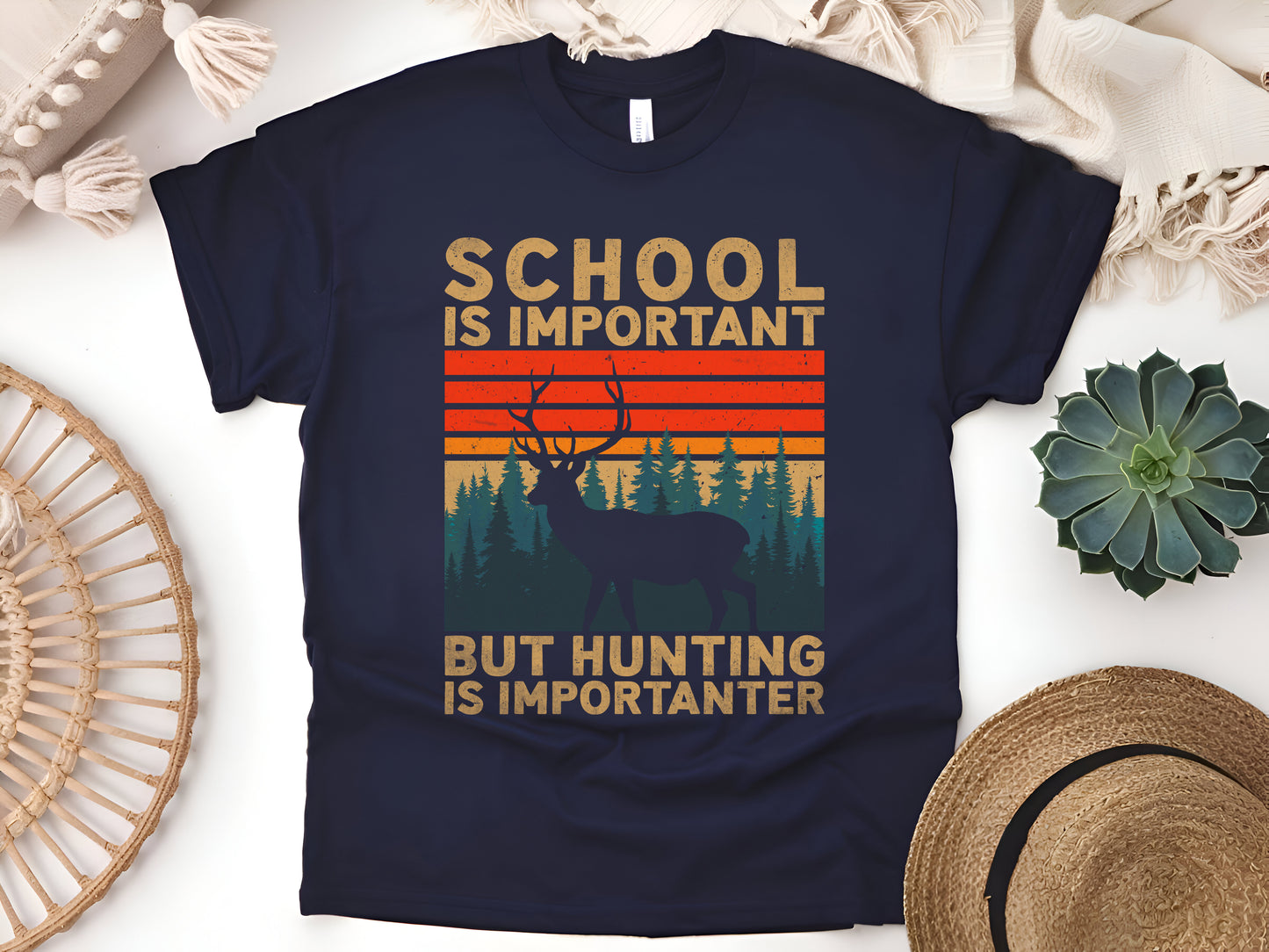 School Is Important But Hunting Is Importanter T-Shirt – Funny Deer Hunting Tee for Hunters & Outdoor Lovers