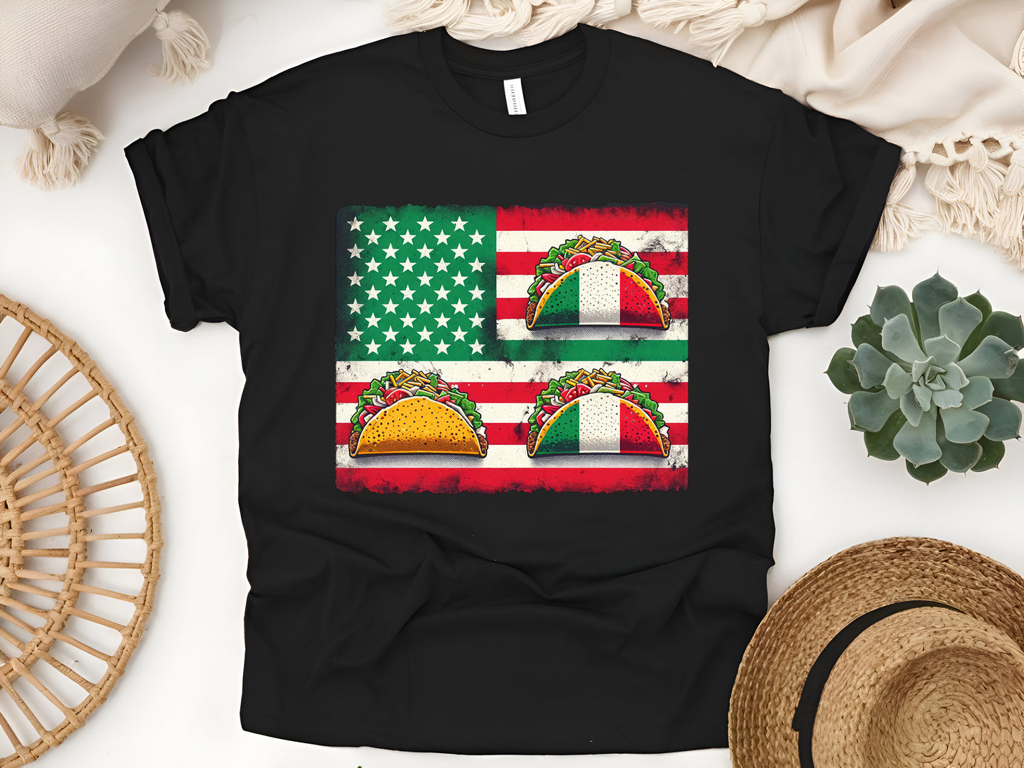 Mexican American USA Flag Serape T-Shirt, Cinco de Mayo Apparel