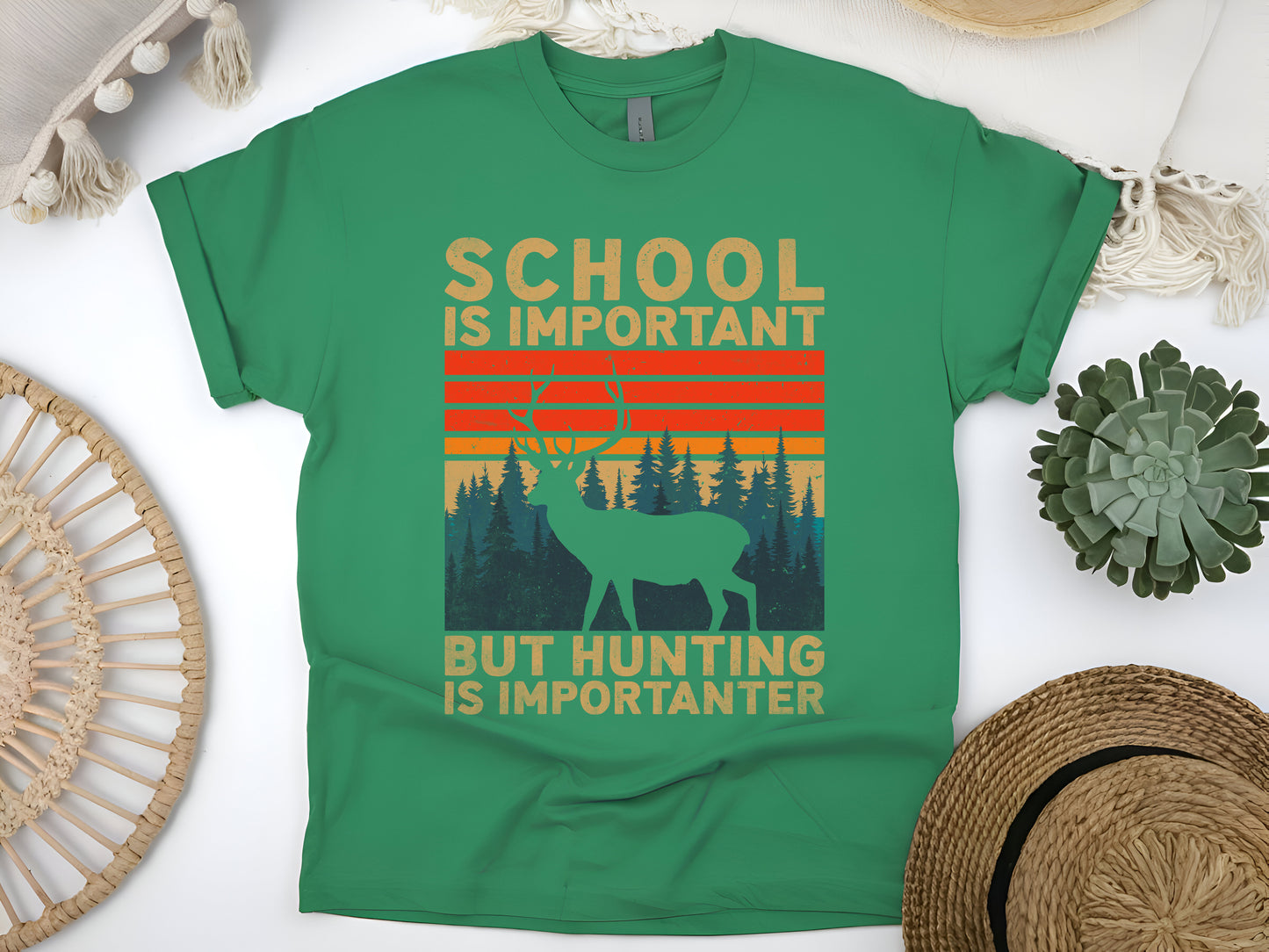 School Is Important But Hunting Is Importanter T-Shirt – Funny Deer Hunting Tee for Hunters & Outdoor Lovers